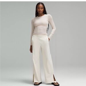 LULULEMON • STRETCH  HIGH-RISE WIDE-LEG PANT POCKETS BONE LARGE 8 / 10 LIKE-NEW